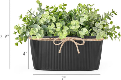 Dahey Artificial Eucalyptus Faux Plants Indoor for Farmhouse Home Decor Fake Potted Plants in Rustic Rectangular Pots Table Centerpiece for Bathroom Laundry Living Room Greenery Decor, Black