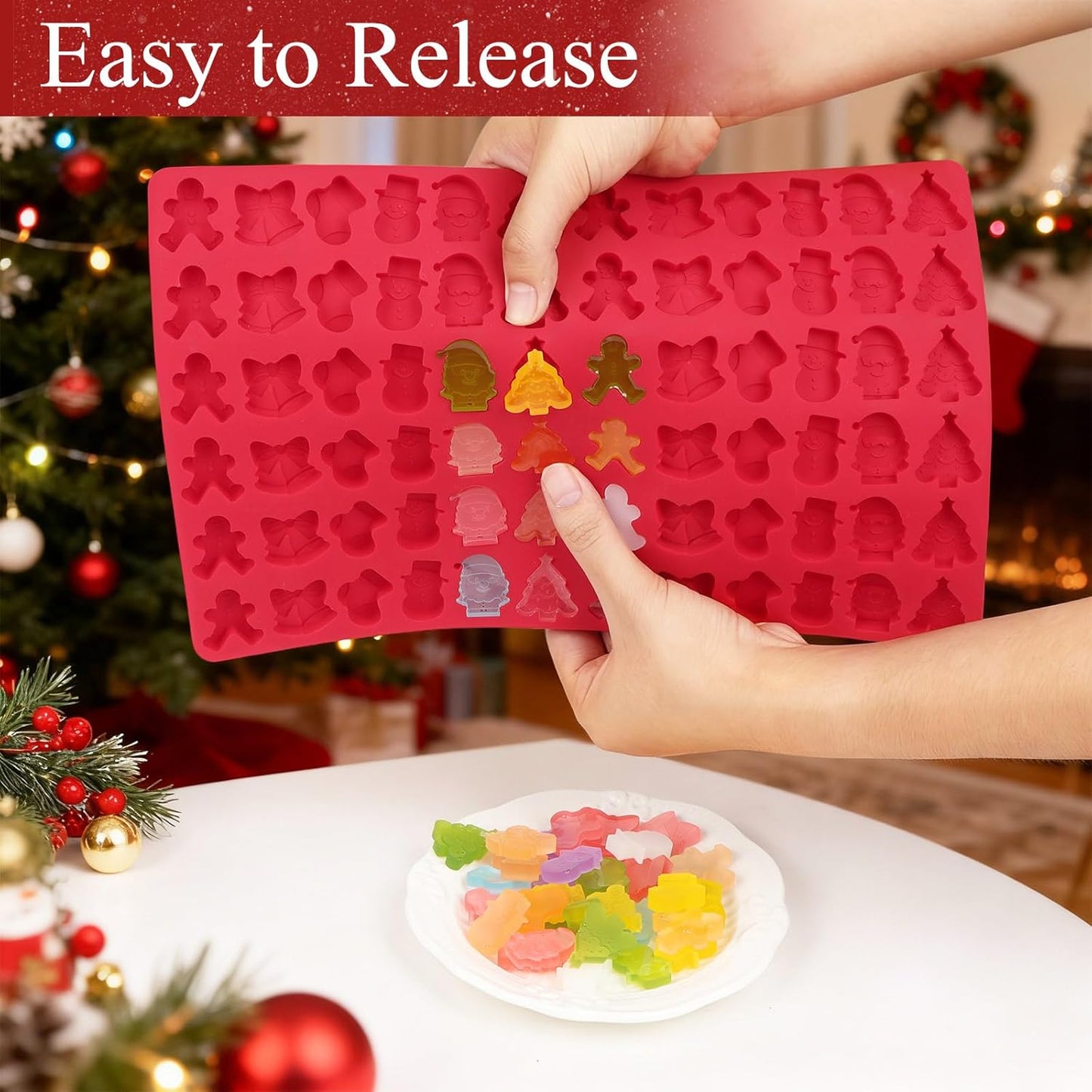 2 Pcs Christmas Silicone Molds, Christmas Tree Christmas Stocking Santa Claus Gingerbread Man Snowman Bell Molds, Xmas Non-stick Baking Mold for DIY Xmas Cake, Chocolate, Candy, Jelly, Gummy