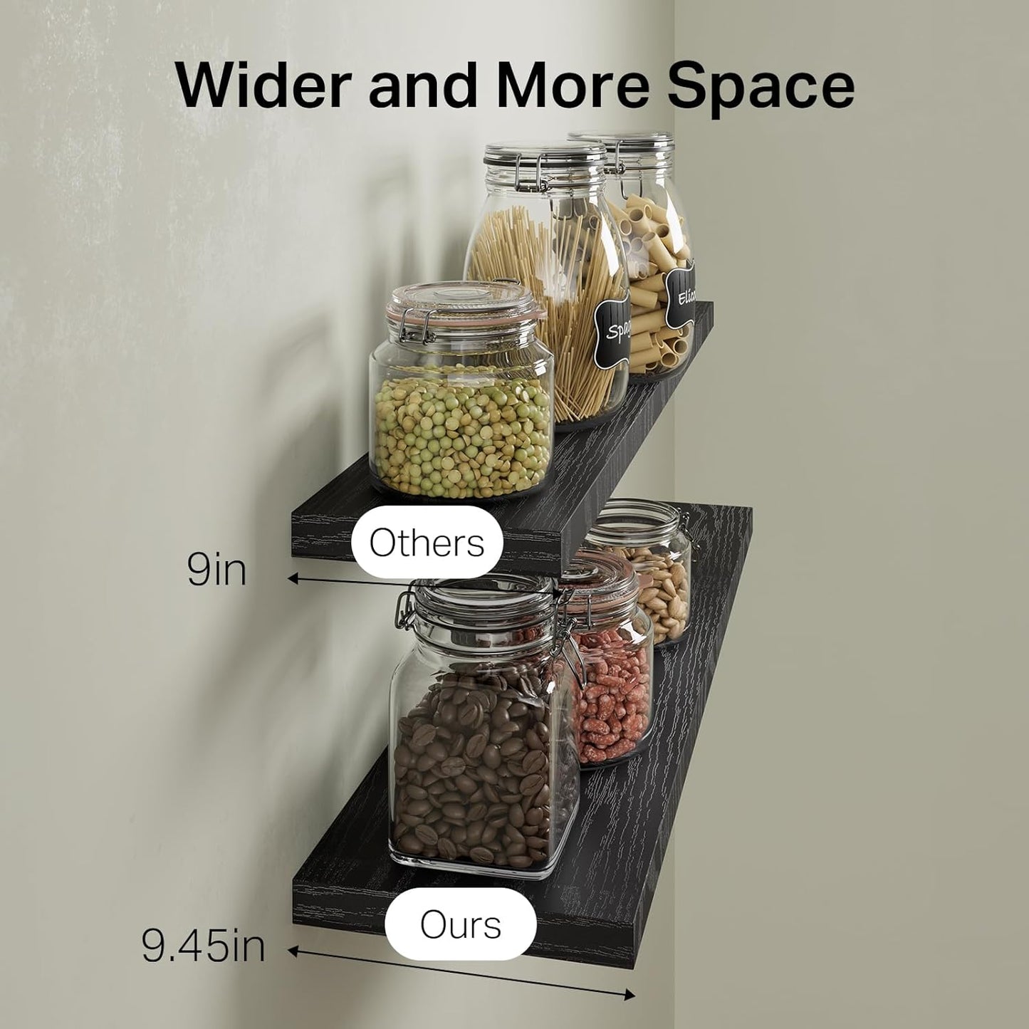 BAYKA Floating Shelves for Wall, 36 inches Long Wall Mounted Rustic Wood Shelves for Bathroom, Bedroom, Living Room, for Book/Storage/Decor with 30lbs Capacity - Black,Set of 3