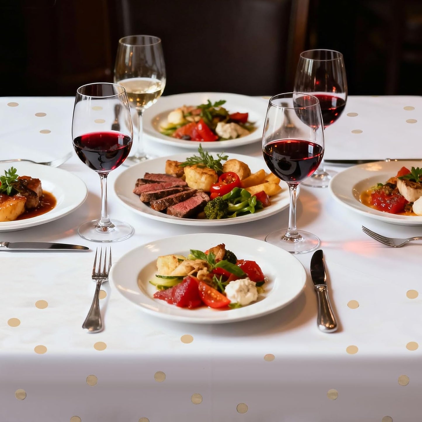 4 Pack Plastic Tablecloths for Rectangle Tables, Waterproof Disposable Party Table Cloths with Gold Dot, Rectangular Table Covers for Decorations, Baby Shower, Birthday, Wedding, New Year