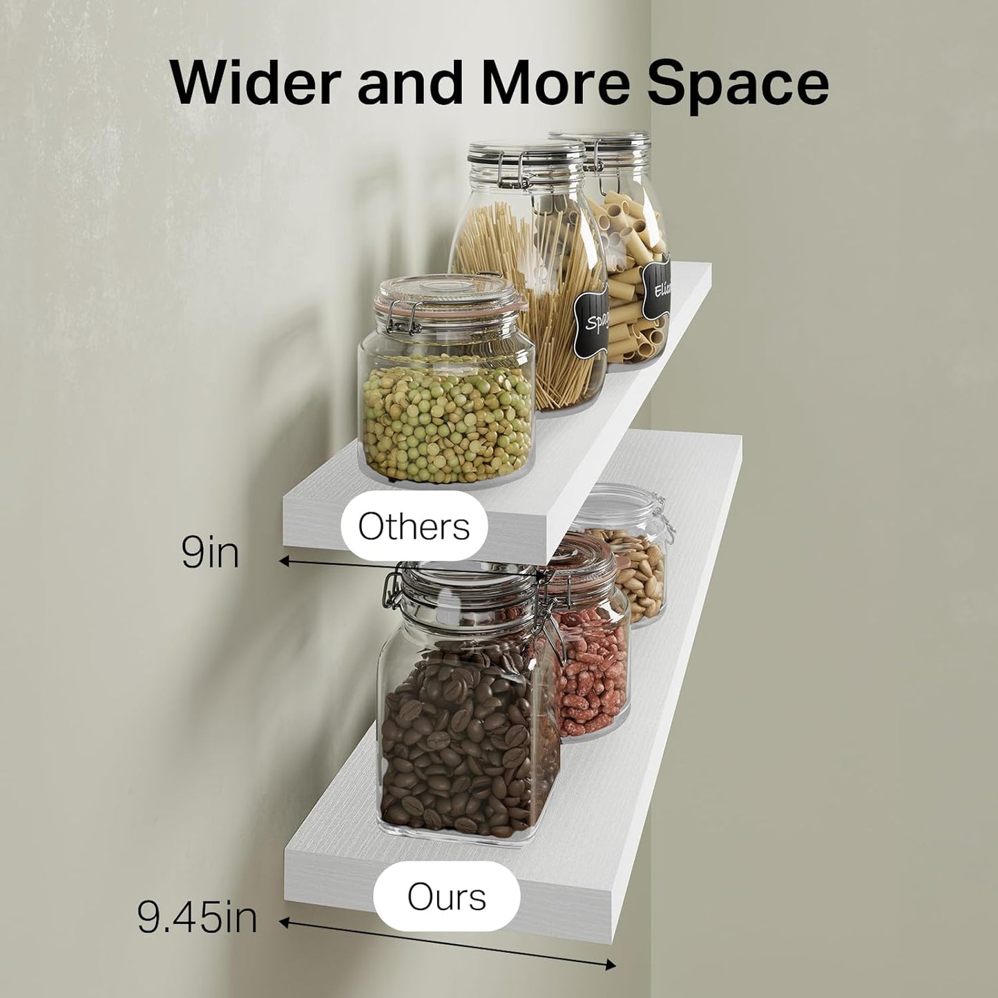 BAYKA White Floating Shelves for Wall, 36 inches Wall Mounted Rustic Wood Shelves for Bathroom, Bedroom, Living Room, for Book/Storage/Decor（Set of 3）