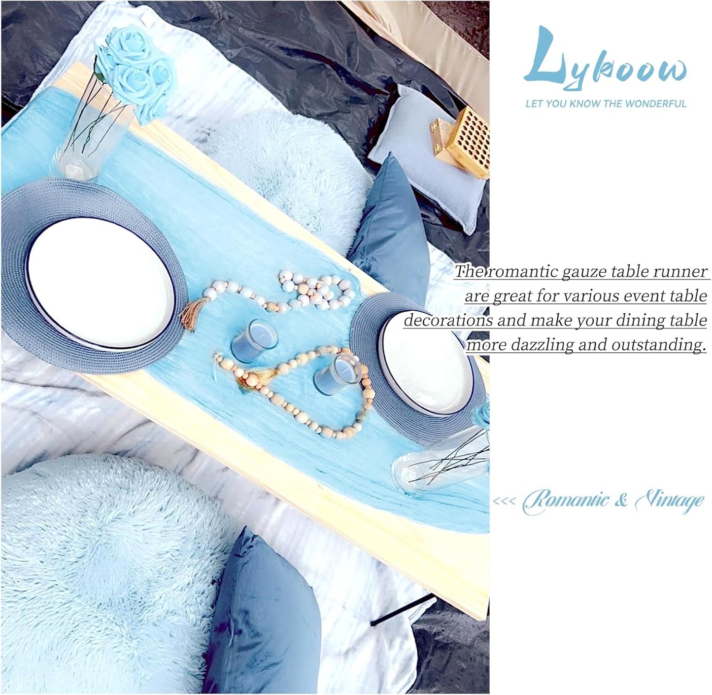 15 Packs Cheesecloth Table Runner Light Blue,10 Ft Rustic Gauze Boho Wedding Table Runner Decoration,Wedding Table Decor Table Cloth for Wedding Party Bridal Shower Table,21.5x120in