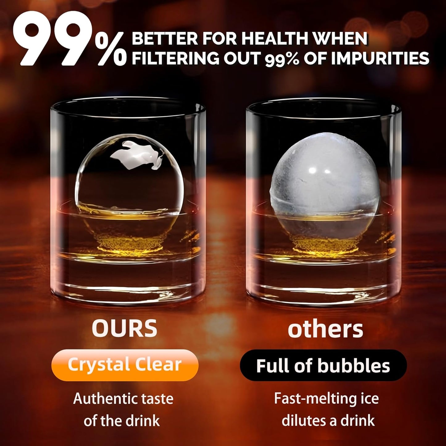 Clear Ice Cube Maker Tray – 2.5 Inch Large Round Ice Ball Mold, Stainless Steel & Silicone, Slow Melting Transparent Ice for Whiskey, Cocktails, and Home Bar Use (Black-2 Pack)