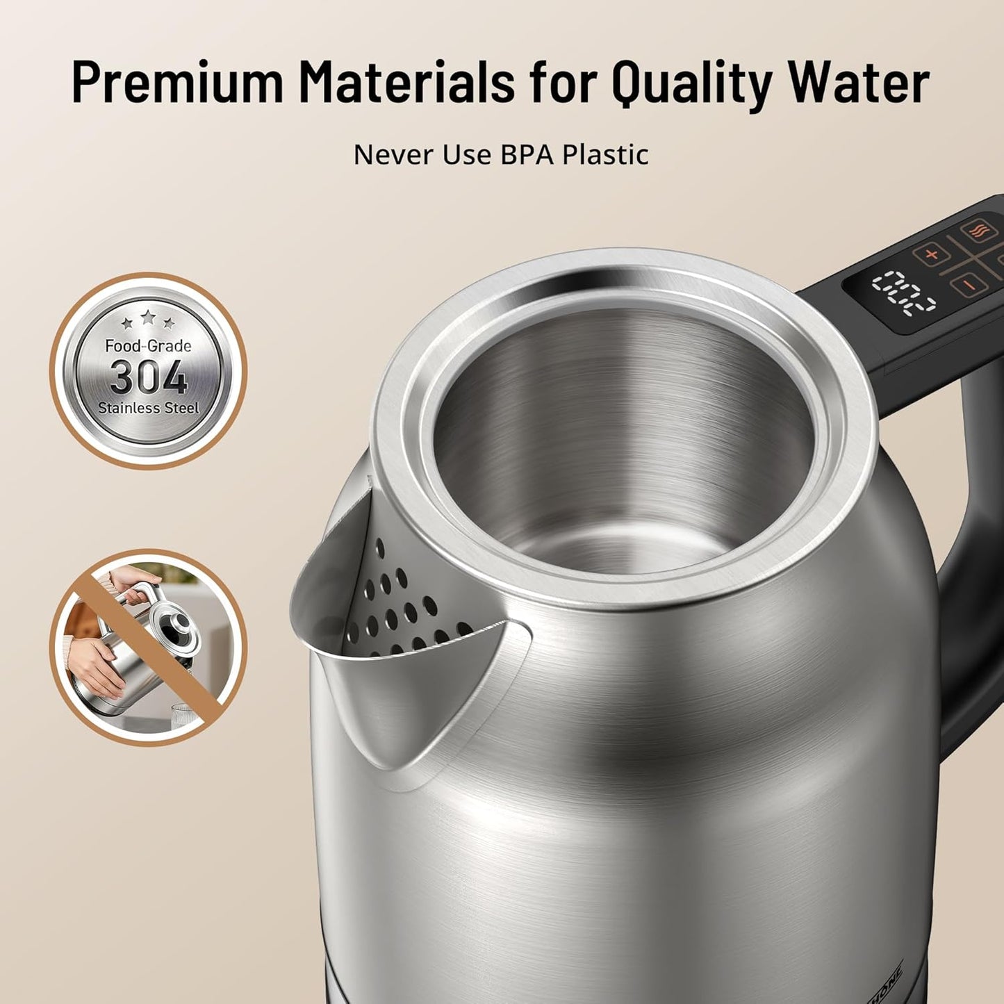 Electric Kettle Temperature Control, 1.7L 1500W Electric Tea Kettle with 13 Temperature Settings, Strix Thermostat, LED Display&Touch Control, Auto Shut-Off Protection, Boil Dry Protection