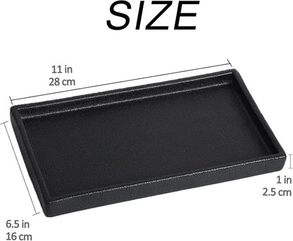 Bathroom Vanity Tray - 11'' Ceramic Rough-Textured Rectangle Countertop Tray, Heavy-Duty Perfume Organizer Plate, Jewelry Ring Tray, Kitchen Soap Dispenser Stone Trays, Black
