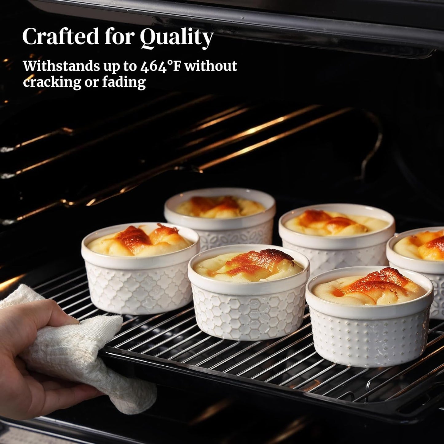 DOWAN Ramekins Oven Safe with Lids 4 oz, Charcuterie Boards Bowls Set for Creme Brulee, Souffle, Dipping Sauces, Custard Cups Ceramic Food Storage Containers, Set of 6, Beige