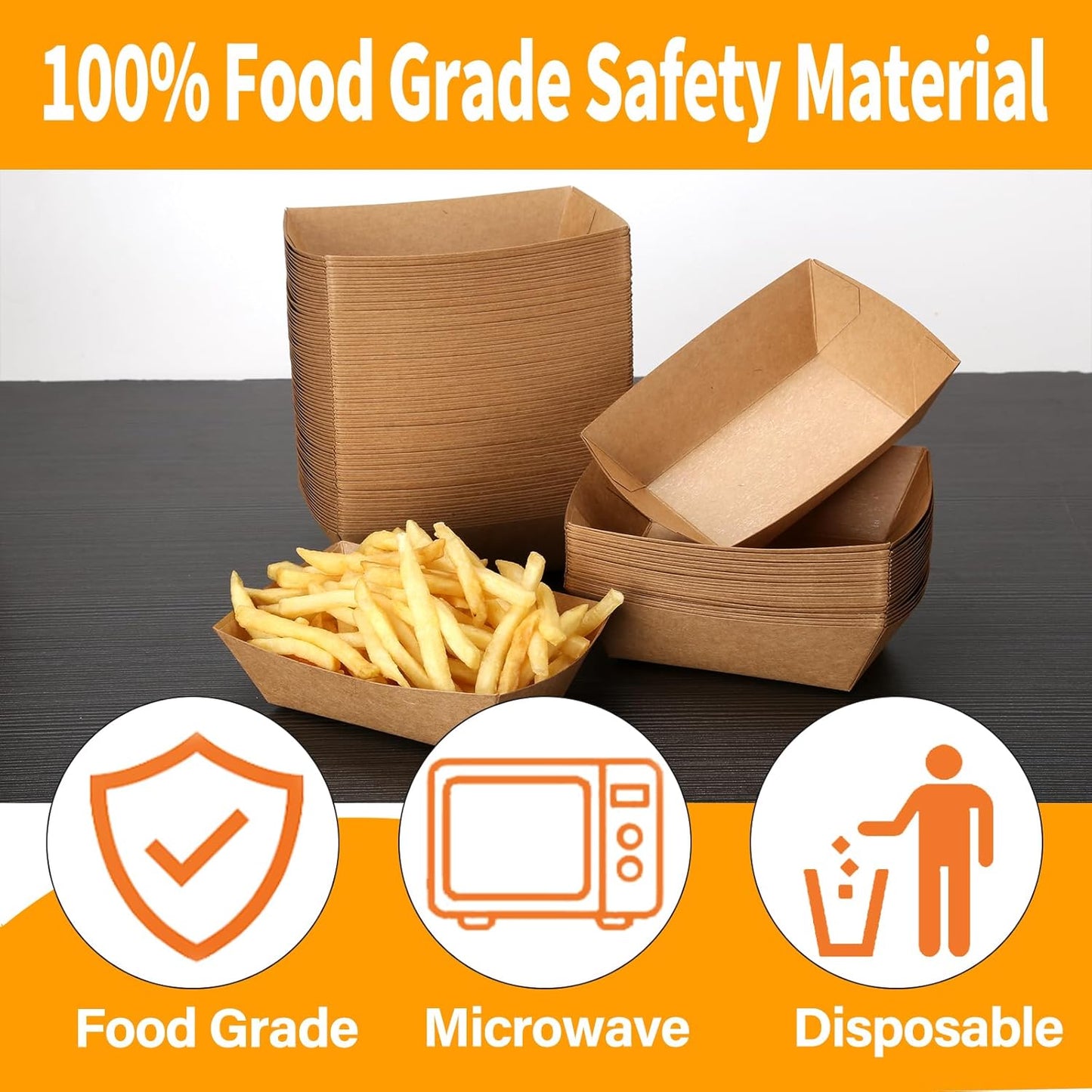 100 Pack 2lb Paper Food Boats, Kraft Paper Food Nacho Trays Disposable Take Out Food Serving Boats for Snack French Fries Tacos Hot Dog BBQ Popcorn Festivals Party Picnic Wedding (100)