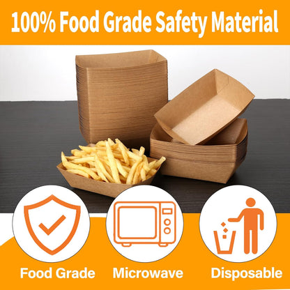 100 Pack 2lb Paper Food Boats, Kraft Paper Food Nacho Trays Disposable Take Out Food Serving Boats for Snack French Fries Tacos Hot Dog BBQ Popcorn Festivals Party Picnic Wedding (100)