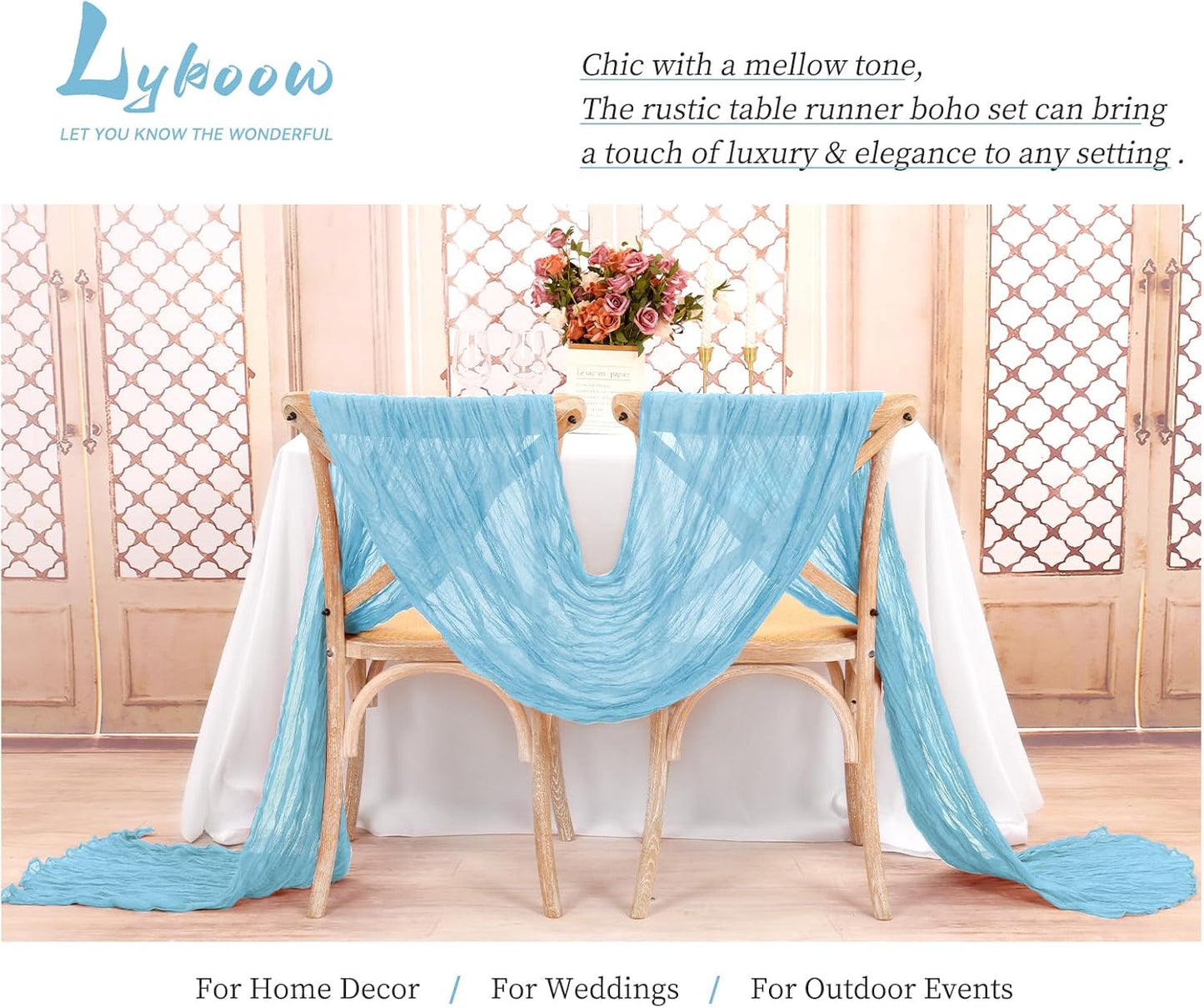 15 Packs Cheesecloth Table Runner Light Blue,10 Ft Rustic Gauze Boho Wedding Table Runner Decoration,Wedding Table Decor Table Cloth for Wedding Party Bridal Shower Table,21.5x120in