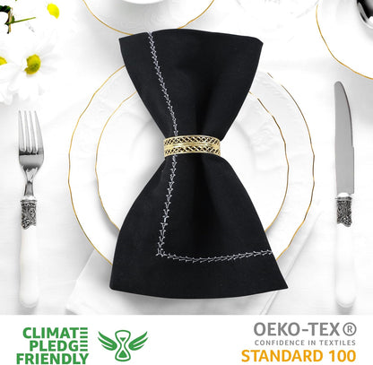 Urban Villa Cloth Napkin Set of 6 Hemstitch Black White 20x20 Inches Premium Soft Cotton Highly Absorbent Reusable & Washable Dinner Table Napkins for Home and Weddings