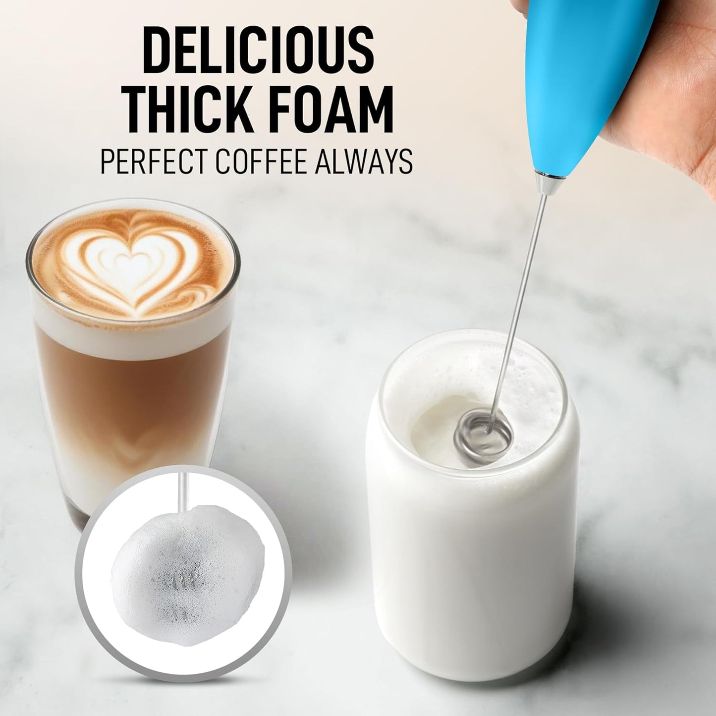 Zulay Kitchen Whisk Milk Frother with 4 Duracell Batteries - Powerful Handheld Foam Maker for Coffee, Lattes, Matcha, Hot Chocolate & Cappuccinos - Whip Creamy Froth in Seconds