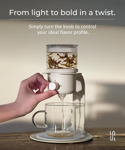 Glass Tea Pot with Infusers for Loose Tea and Drip Coffee Pour Over, Semi Automatic Tea Set with Magnetic Clear Teapot, White