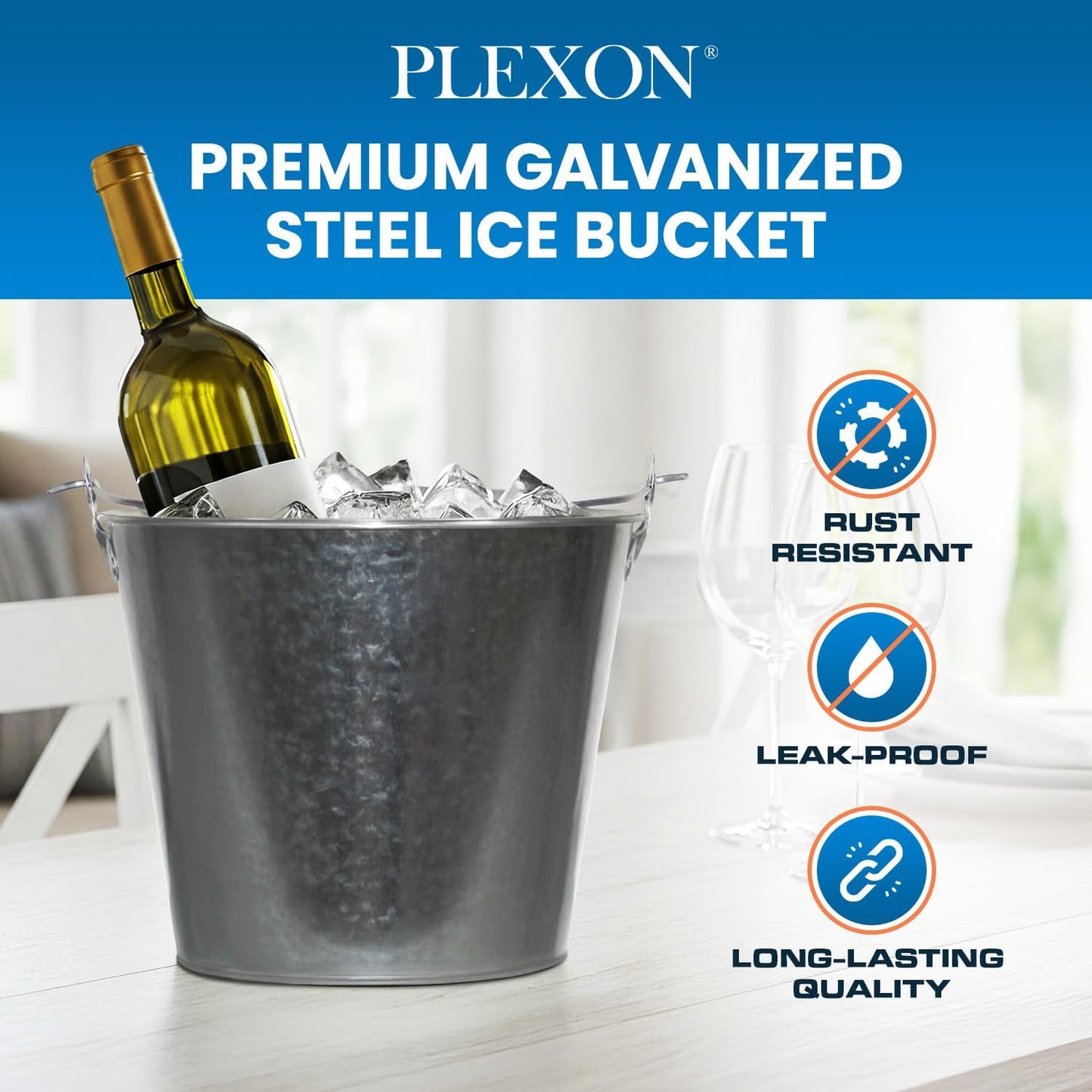PLEXON Galvanized Metal Ice Bucket for Parties Coctail Bar Restaurant Set of 2 - Drink Beer Champagne Metal Pail Bucket with Handle, Beverage Chiller Cooler Small 1.3 Gallon