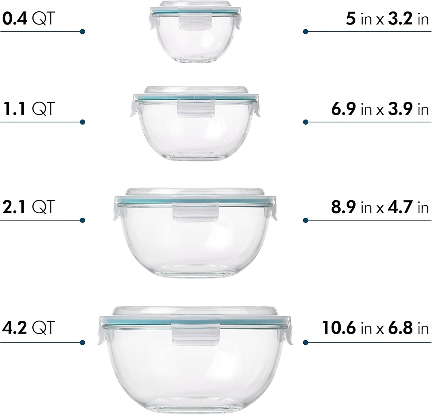 Glasslock Mixing Bowl with Latching Lids 8-Pieces Set – Airtight, Leakproof, BPA Free Lids, Nesting, Meal Prep, Baking, Salad, Food Storage & Serving Bowl, Microwave, Fridge & Freezer, Dishwasher Safe
