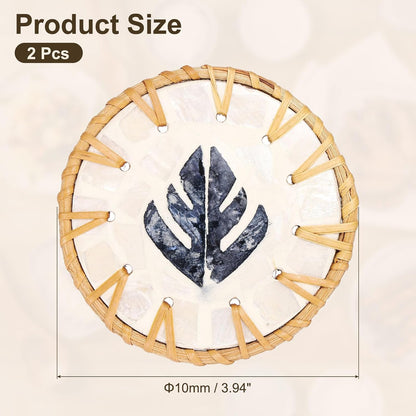 uxcell 2Pcs Handmade Woven Rattan Coasters, Heat-Resistant Drink Coasters for Coffee Table Dining Room Kitchen Coffee Wine Decor, Deep Blue Leaf