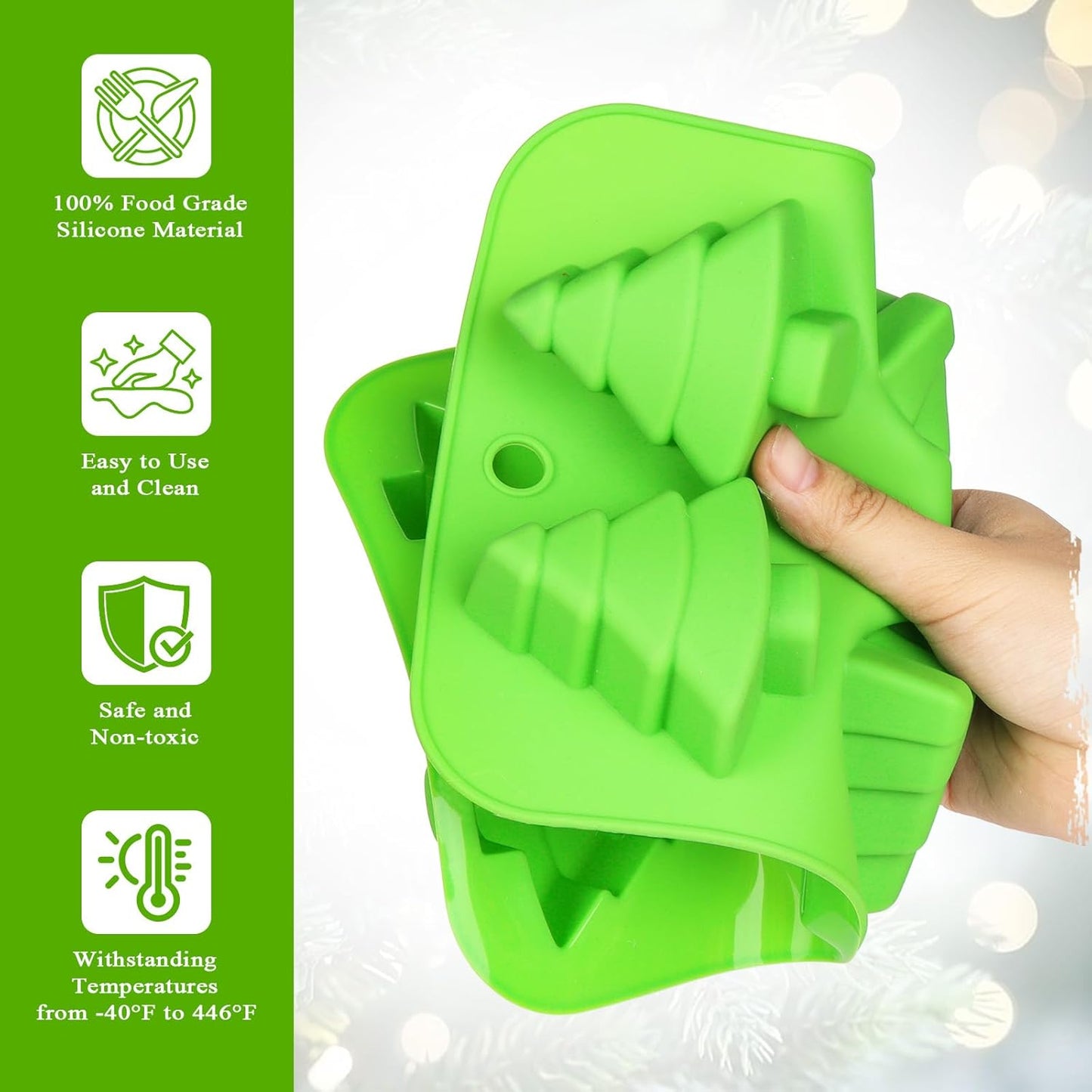 2 Pcs Christmas Tree Silicone Molds, Christmas Chocolate Molds, Xmas Tree No-Stick Baking Mold for DIY Xmas Chocolate Candy Soap Cookie Jelly Cake Ice Cube (Xmas Tree)