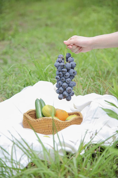 HITOMEN Handmade Rattan Bread Baskets Round Wicker Fruit Serving Storage Bowls, Natural Woven Decorative Kitchen Counter Organizing (Honey Brown) L-11.5"