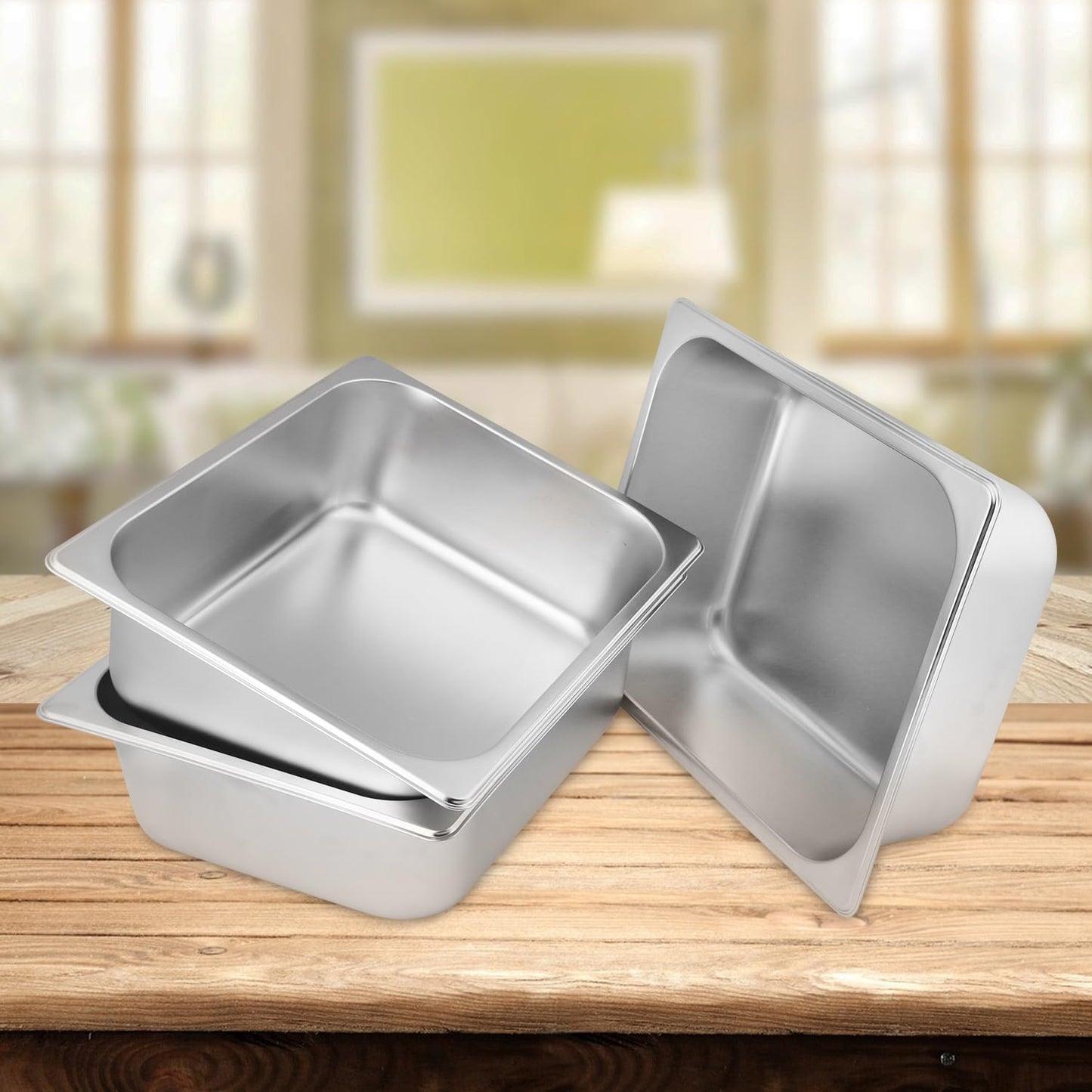 3 PCS 1/2 Size, 4 Inch Deep Stainless Steel Steam Table Pans, Anti-Jamming Steam Pan, Hotel and Restaurant Catering Food Pans by GENHAKON