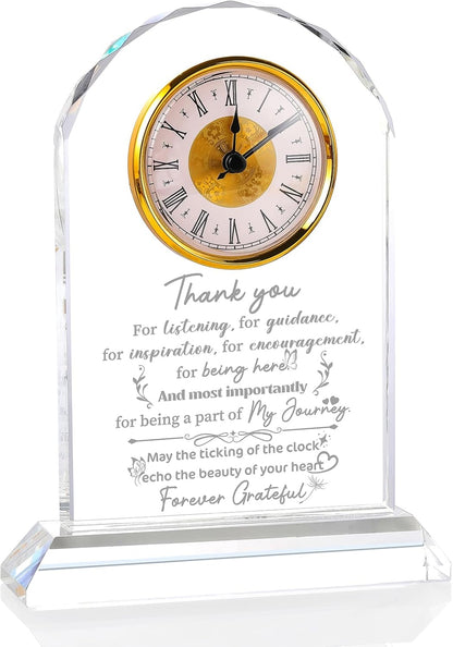 Thank You Gifts Clock for Women, Men, Appreciation Gift for Friends, Coworkers, Teacher - Inspirational Quotes Gifts for Mom, Sister - K9 Crystal Thank You Clock Desk & Home Decor