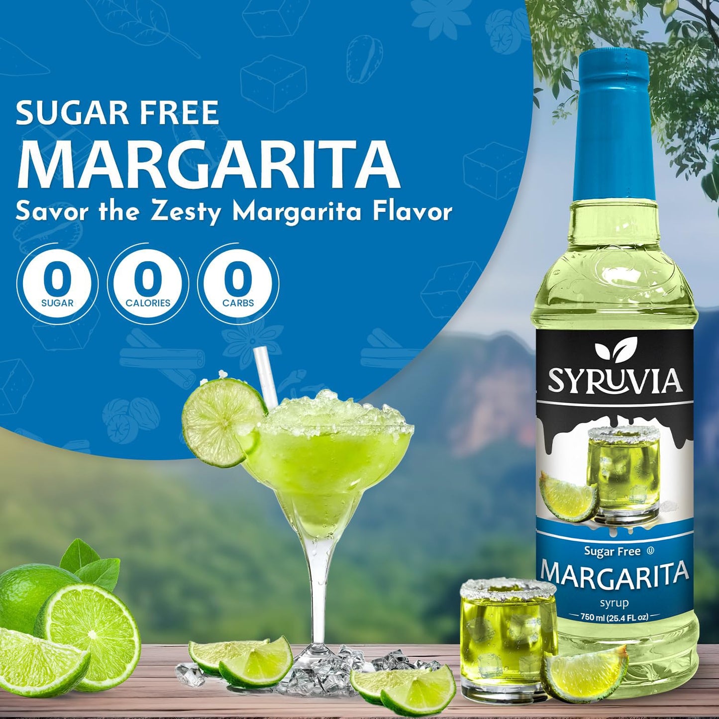 Syruvia Sugar Free Lime Margarita Syrup, Flavored Syrup for Cocktails, Drinks, Lemonades, Iced Teas, and Desserts – 25.4 fl oz