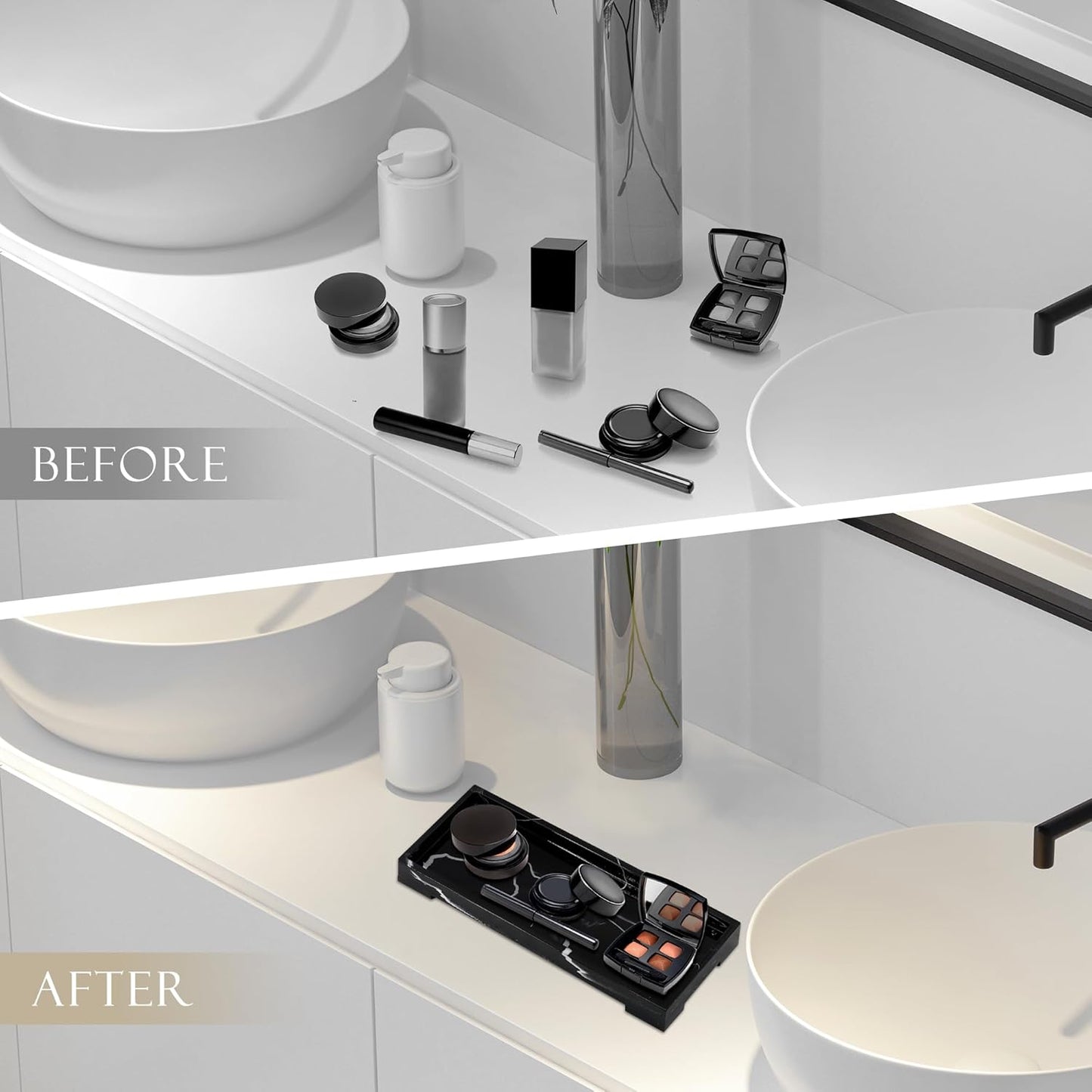 Jolitac Marble Bathroom Vanity Tray, Countertop Organizer for Perfume & Candles Pure Natural Vanity Tray 11.6"x4.5"x1.2" Genuine Marble Stone Holder for Bathroom/Kitchen/Dresser