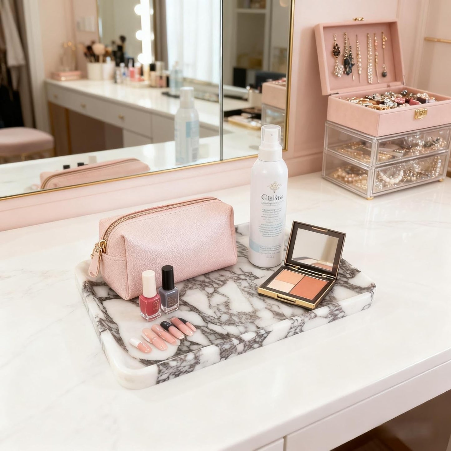 Artisonal Abode Rectangular Marble Tray – Luxury Bathroom Vanity Organizer, Jewelry & Makeup Holder, Natural Stone Home Decor Gift