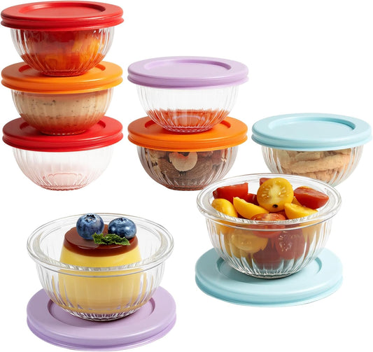 Freshmage Small Glass Bowls with Lids, [8 Pack-6.25 Oz] Meal Prep Bowls Set, Stackable Small Food Storage Containers for Leftovers, Snacks, Nuts, Dips, Dessert, Dishwasher & Microwave Safe