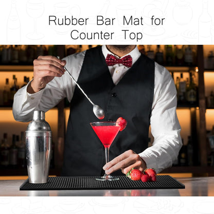 Tioncy 2 Pcs Bar Mat 6 x 12 Inch Bar Mat for Countertop Non Slip Rubber Bar Service Mat Cocktail Coffee Bar Mats for Home Bar Bartending Barbershop, Black