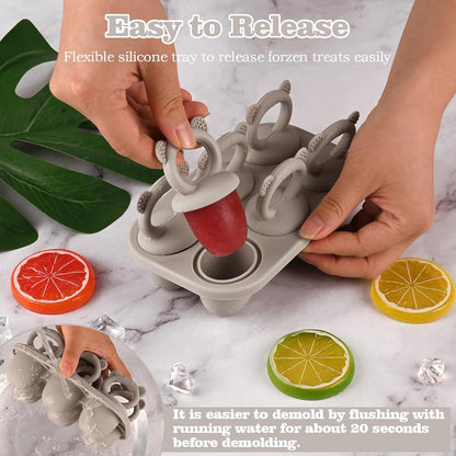 Moukiween Toddler Popsicle Molds Baby Food Storage Containers Suitable for Fresh Frozen Fruit Puree and Yogurt Ice Cream with Handle Food Freezer Trays (Grey)