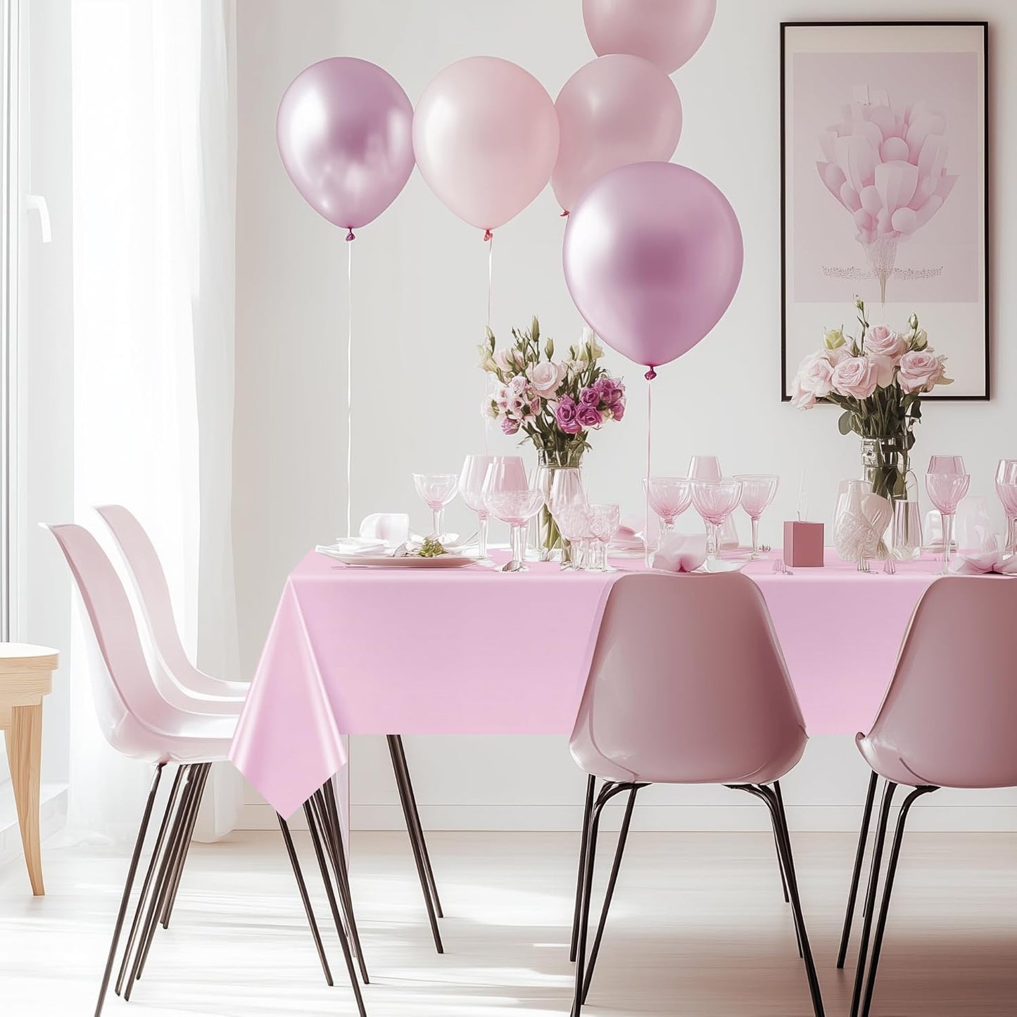 4 Pieces Pink Series Rectangle Tablecloth, 54x72 Solid Color Waterproof & Spillproof Disposable Plastic Table Cover, Durable Party Tablecloth for Dining, Buffet, Picnic, Outdoor Events