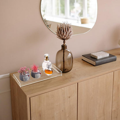 Maitys 3 Pcs Acrylic Vanity Tray Bathroom Tray for Serving Vanity Makeup Organizer Clear Hand Towel Kitchen Countertop Makeup Perfume Cosmetics Organizer Valentine Gift (11.8 x 5 Inch)