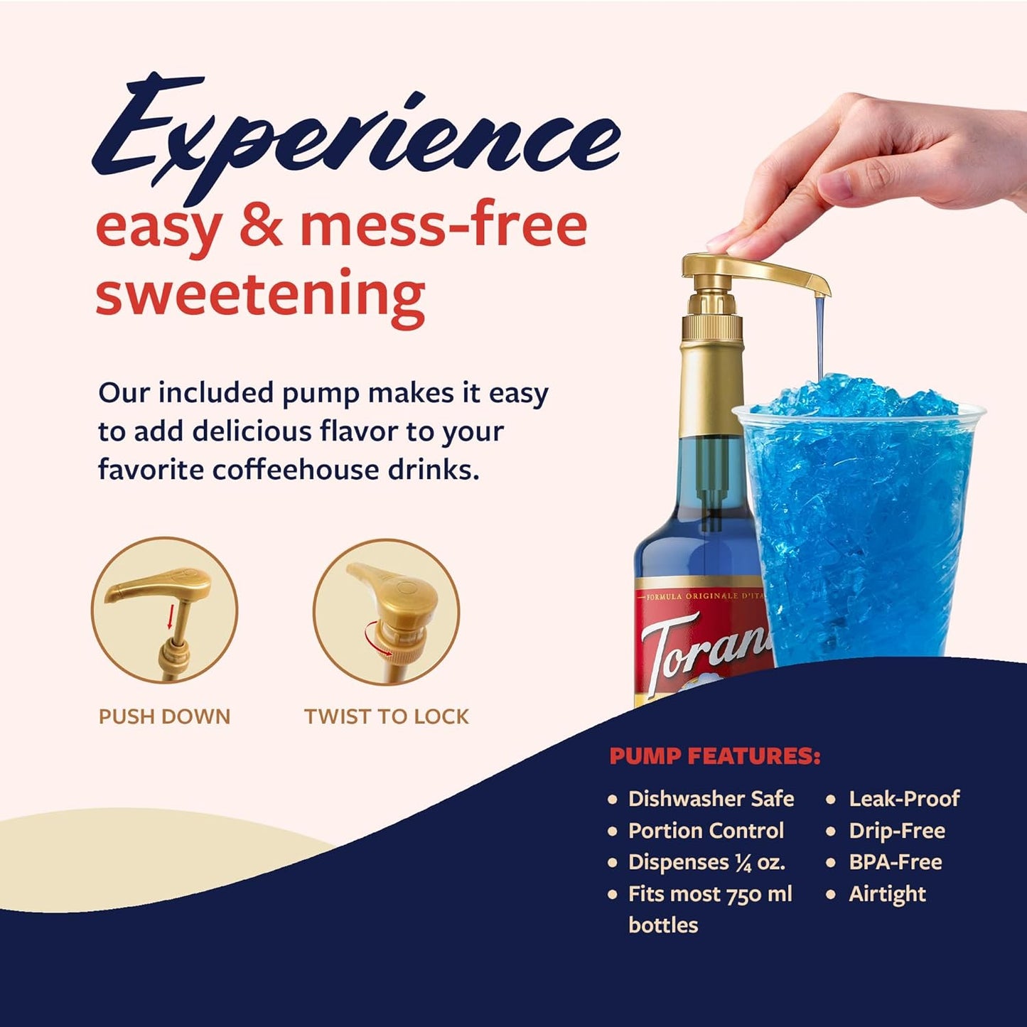 Torani Blue Curacao Syrup, Non-Alcoholic Flavoring for Drinks, Glass Bottle with Pump Included, 25.4 Fl Oz