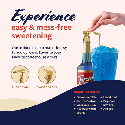 Torani Blue Curacao Syrup, Non-Alcoholic Flavoring for Drinks, Glass Bottle with Pump Included, 25.4 Fl Oz