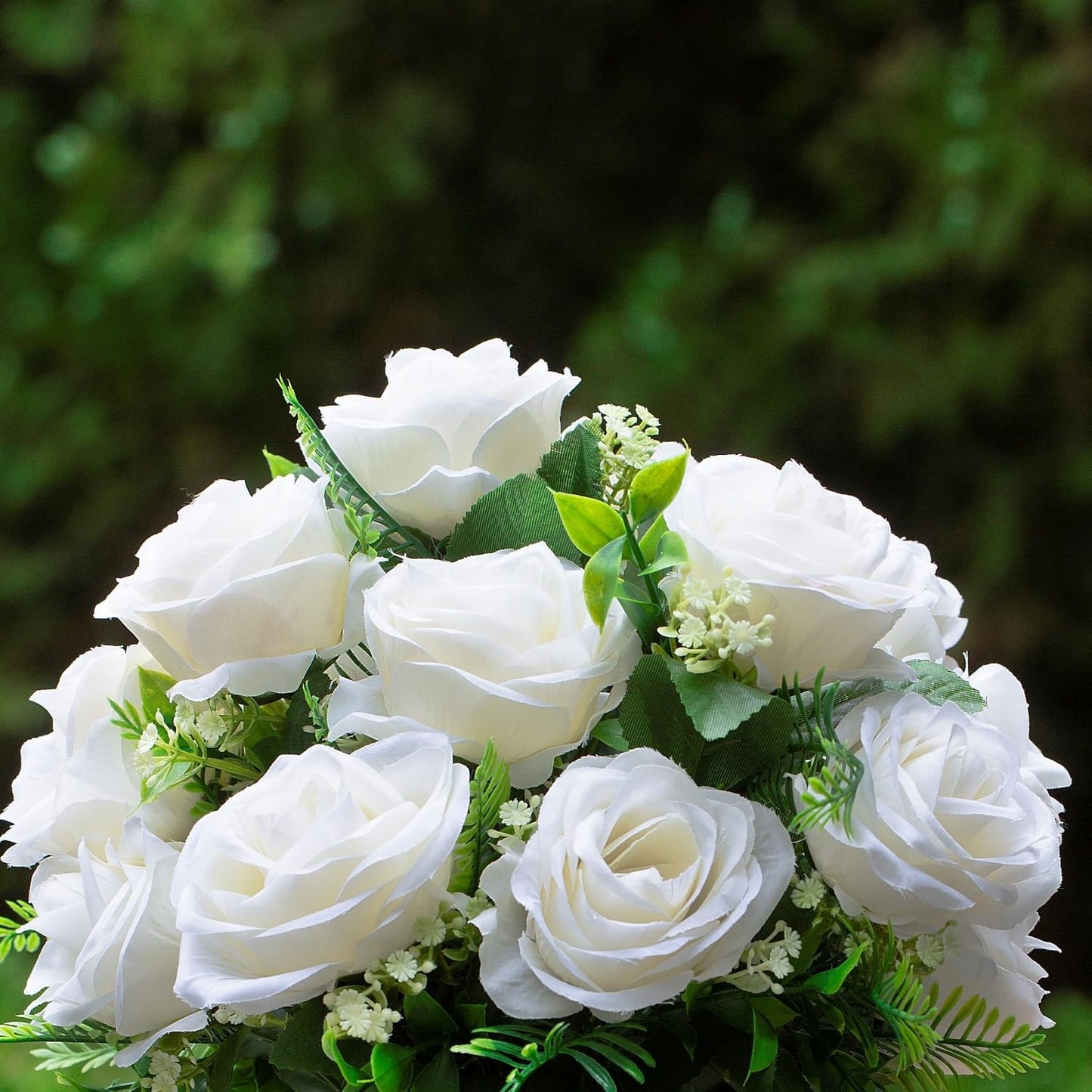 ENOVA FLORAL 18 Heads Silk Rose Artificial Flowers in Vase,Faux Rose Flowers Arrangement in Round Bowl Vase with Faux Water and River Rock for Table Decor Centerpieces (Cream)