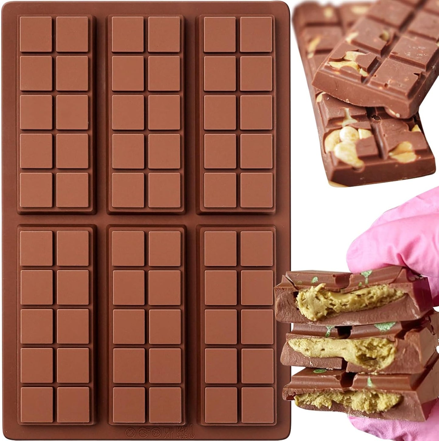 HKNMTT Chocolate Bar Molds Silicone 10 Snap Deep Moulds for Pistachio Dubai Wax Candy Energy Protein Bars, Food Grade Non stick Home DIY Handmade Gifts