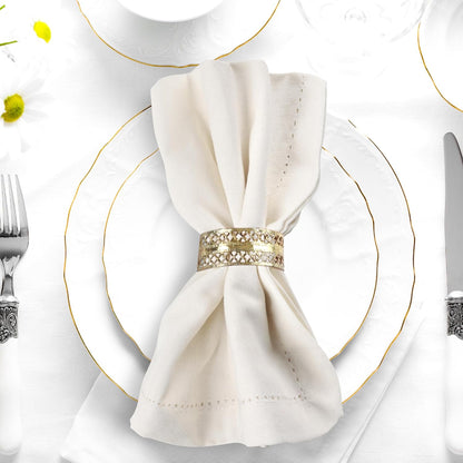 Urban Villa Cloth Napkins Ivory Hemstitch Dinner Napkins Set of 12 (20X20) 100% Cotton Absorbent Washable Durable Reusable Ideal for Hotel Collection Christmas Parties Restaurant Lunch Dinner Napkins