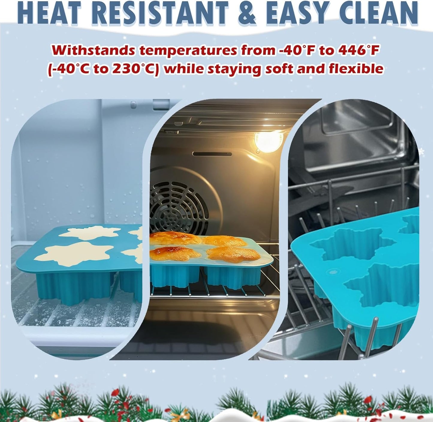 HKNMTT Snowflake Christmas Silicone Mold 12 Cavity for Holiday Soap Chocolate Cocoa Bomb Ice Candy Oreo Covered Jello Xmas Winter Wax, Oven Safe Baking Frozen Food Grade Moulds DIY Candle Craft Set