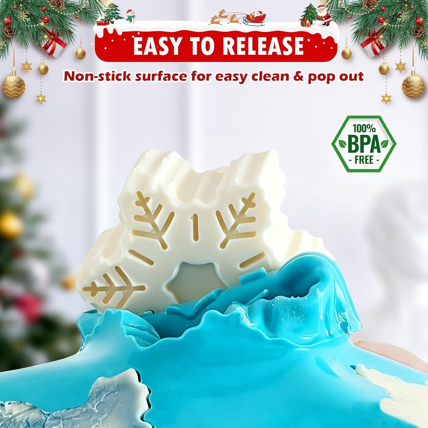 HKNMTT Snowflake Christmas Silicone Mold 12 Cavity for Holiday Soap Chocolate Cocoa Bomb Ice Candy Oreo Covered Jello Xmas Winter Wax, Oven Safe Baking Frozen Food Grade Moulds DIY Candle Craft Set