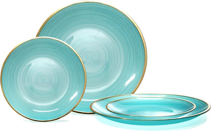 " OCCASIONS " 50 Plates Pack (25 Guests)-Wedding Party Disposable Plastic Plate Set -25 x 10'' Dinner + 25 x 7'' Salad & Dessert plates (Belize in Aqua & Gold)