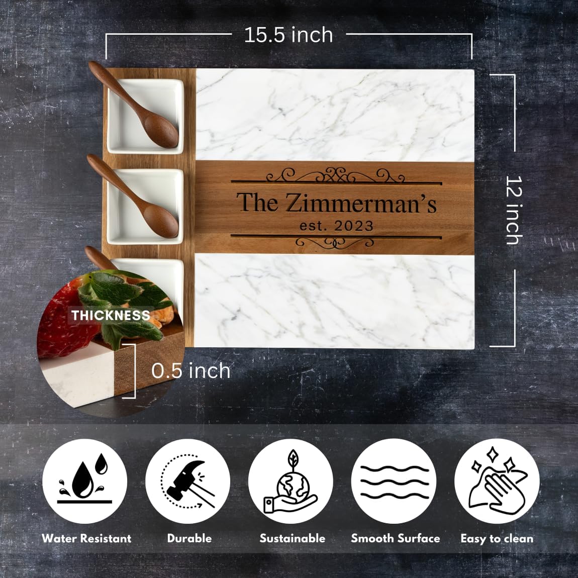 Personalized Charcuterie Board, Marble Cheese Boards for Bridal Shower Gifts, Perfect Housewarming Gifts for Couples, Custom Wedding Gifts, New Home Gift for Christmas