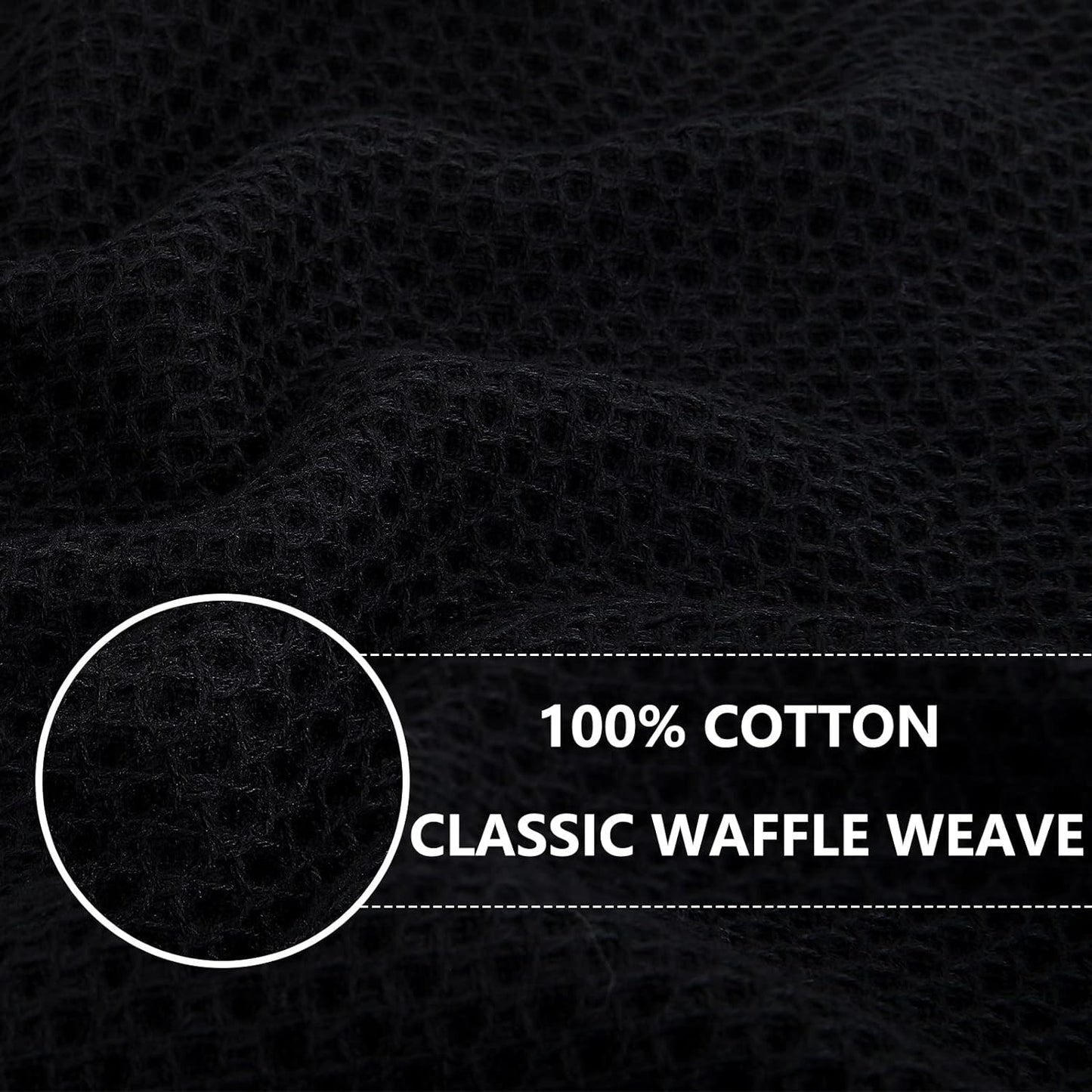 Homaxy 100% Cotton Waffle Weave Kitchen Dish Cloths, Ultra Soft Absorbent Quick Drying Dish Towels, 12 x 12 Inches, 8-Pack, Black