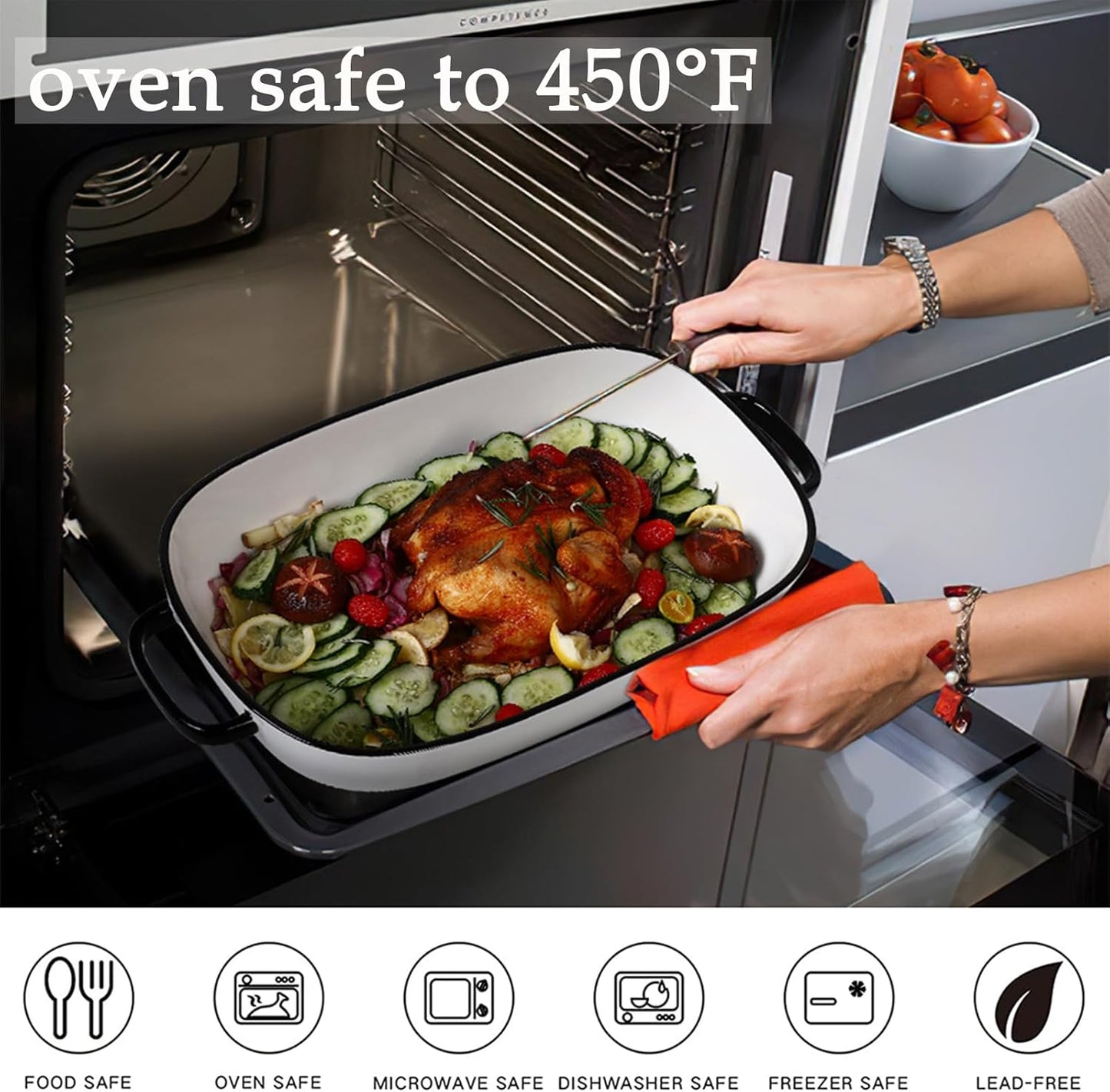 4.5 Quart Ceramic Baking Dish,Serving Bakeware for Casserole,Lasagna,Gratin,Broiling,Roasting,and Baking.Large Deep 14x10x3.11 inches Pan,Safe for Oven Microwave Refrigerator Disinfection Cabinet and