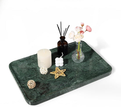 Marble Vanity Tray, 18in Stone for Bathroom Countertop, 17 3/4'' Oversized Dresser Decorative Organizer, Luxury Kitchen Serving Plate, Kitchen Sink Storage Tray, Perfume, Jewelry Holder(Green)
