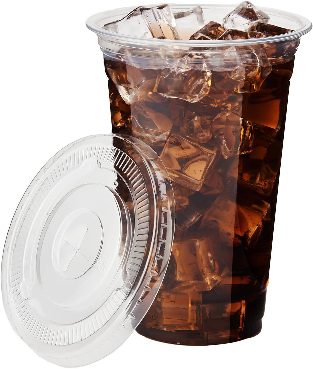YEEHAW 20 oz. - 100 Pack Clear Plastic Cups With Lids, Disposable Iced Coffee Cups with Flat Lids, Crystal Smoothie Cup for Party, Lemonade Stand, Cold Drinks, Juice, Milkshake