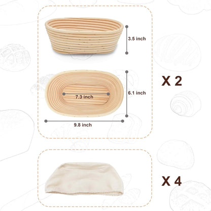 Banneton Bread Proofing Basket set of 2, 9.8 Inch Oval Sourdough Proofing Baskets with Liner,Dough Proofing Bowls,Made of Natural rattan,for Sourdough Bread Baking Supplies