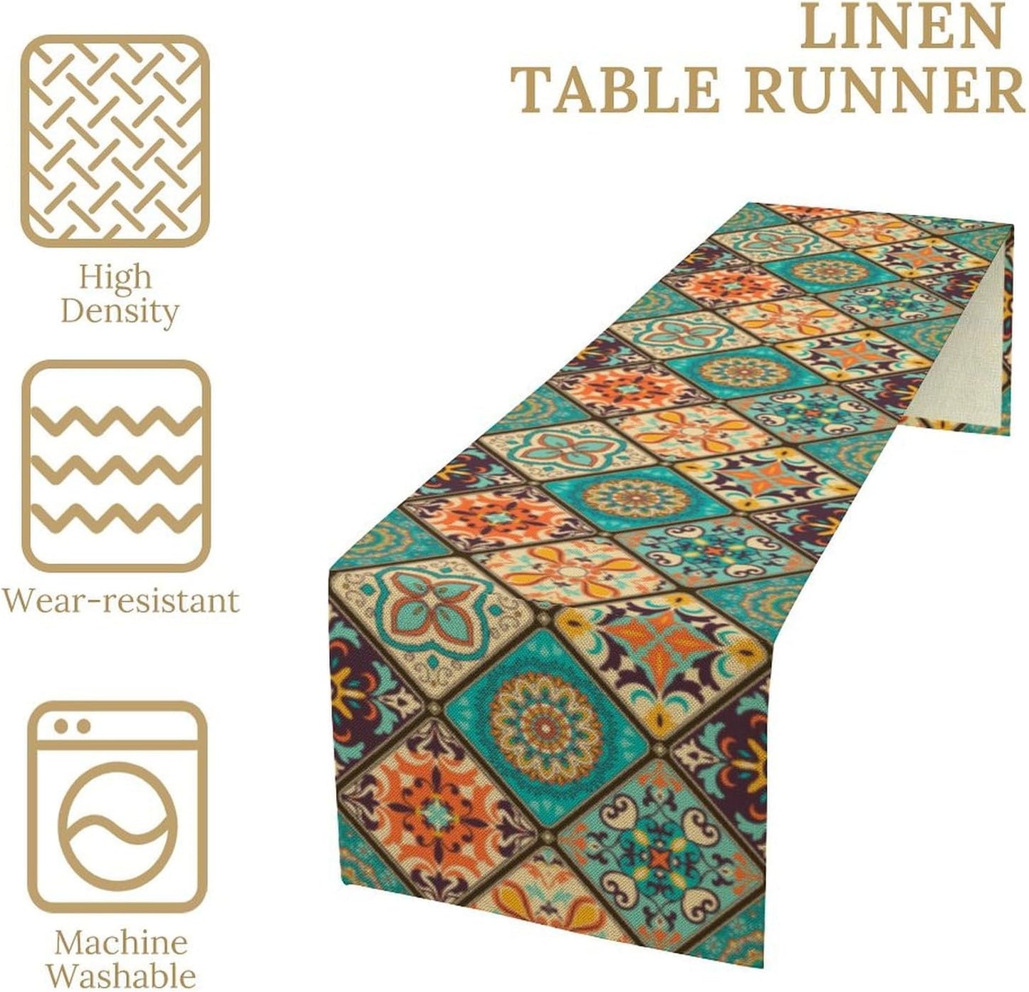 Vintage Bohemian Table Runner, Retro Floral Old Countryside Pattern Farmhouse Table Runner for Kitchen Home Party Dining Room Holiday Coffee 13x70 Inch