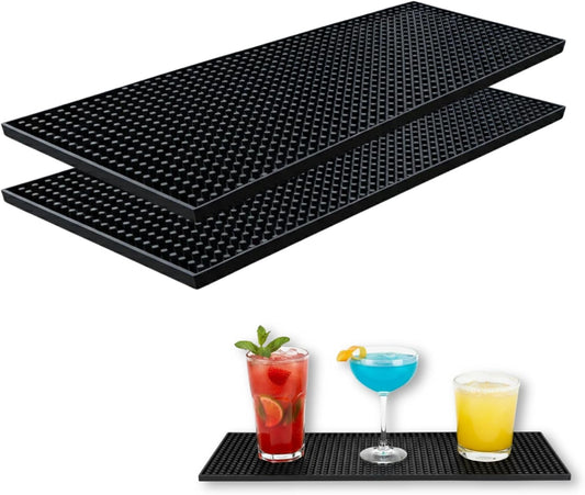 Esatto 12" x 6" Professional Service Mat, Black – Sturdy Thick Durable and Stylish Service Bar Mat for Spills, Coffee, Bars, Restaurants, Counter Top Dish Drying Mat Glass Drying Mat (2)
