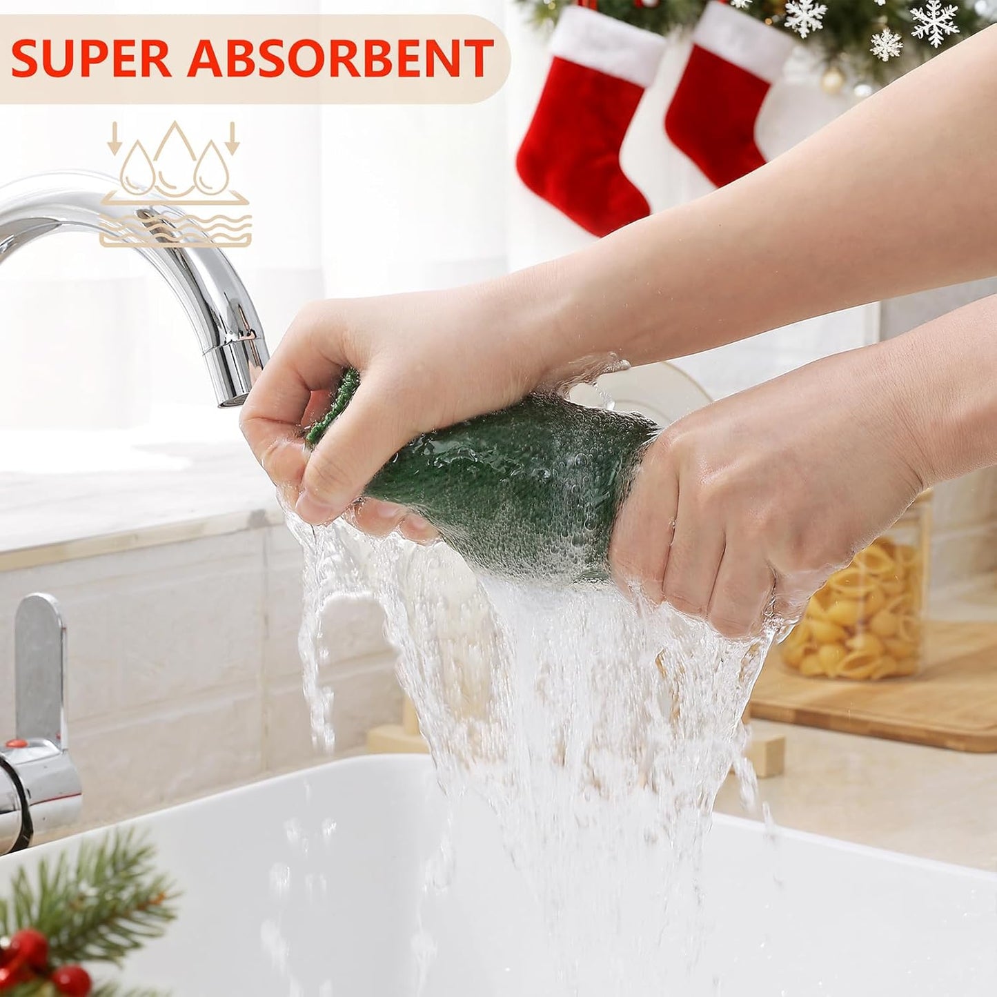 Homaxy 100% Cotton Waffle Weave Kitchen Dish Towels, Ultra Soft Absorbent Quick Drying Cleaning Towel, 13 x 28 Inches, 4-Pack, Grass Green