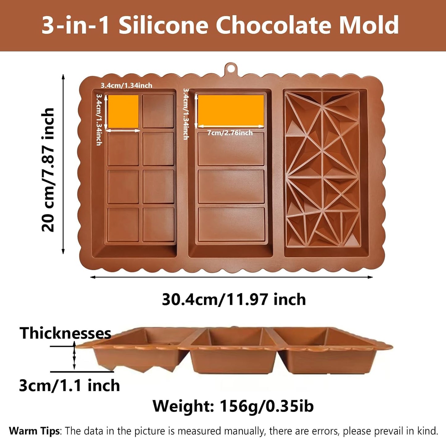 Chocolate Bar Mold - Food Grade Silicone Chocolate Molds, Non-Stick & Easy to Release Deep Mold for Dubai Pistachio Chocolates, Candy, Snacks, Desserts, Cookery, Dishwasher Safe (1)