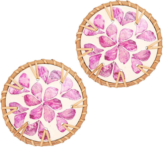 uxcell 2Pcs Handmade Woven Rattan Coasters, Heat-Resistant Drink Coasters for Coffee Table Dining Room Kitchen Coffee Wine Decor, Purple Petal